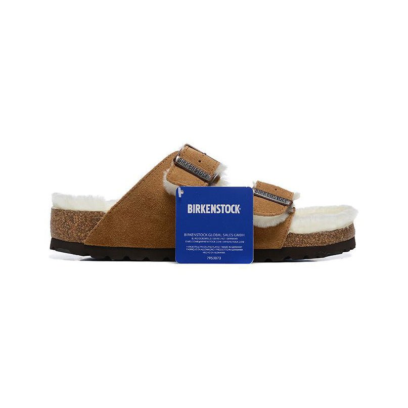 TCG - Birkenstock Arizona Shearling Sandali in Pelle Marrone Chiaro Unisex - Brown