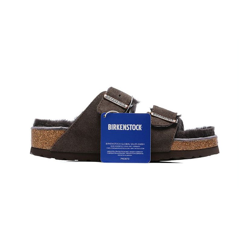 TCG - Birkenstock Arizona Shearling Sandali in Pelle Marrone Scuro Unisex - Brown