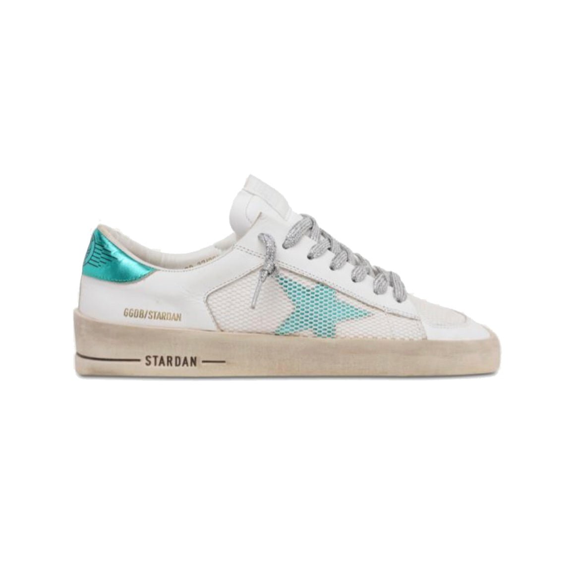 Golden Goose Stardan Sneakers Pelle Bianca Verde Acqua