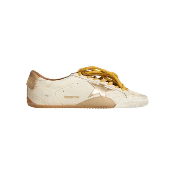 Golden Goose Sneakers True Star Patch Low Pelle Bianca Stella Oro