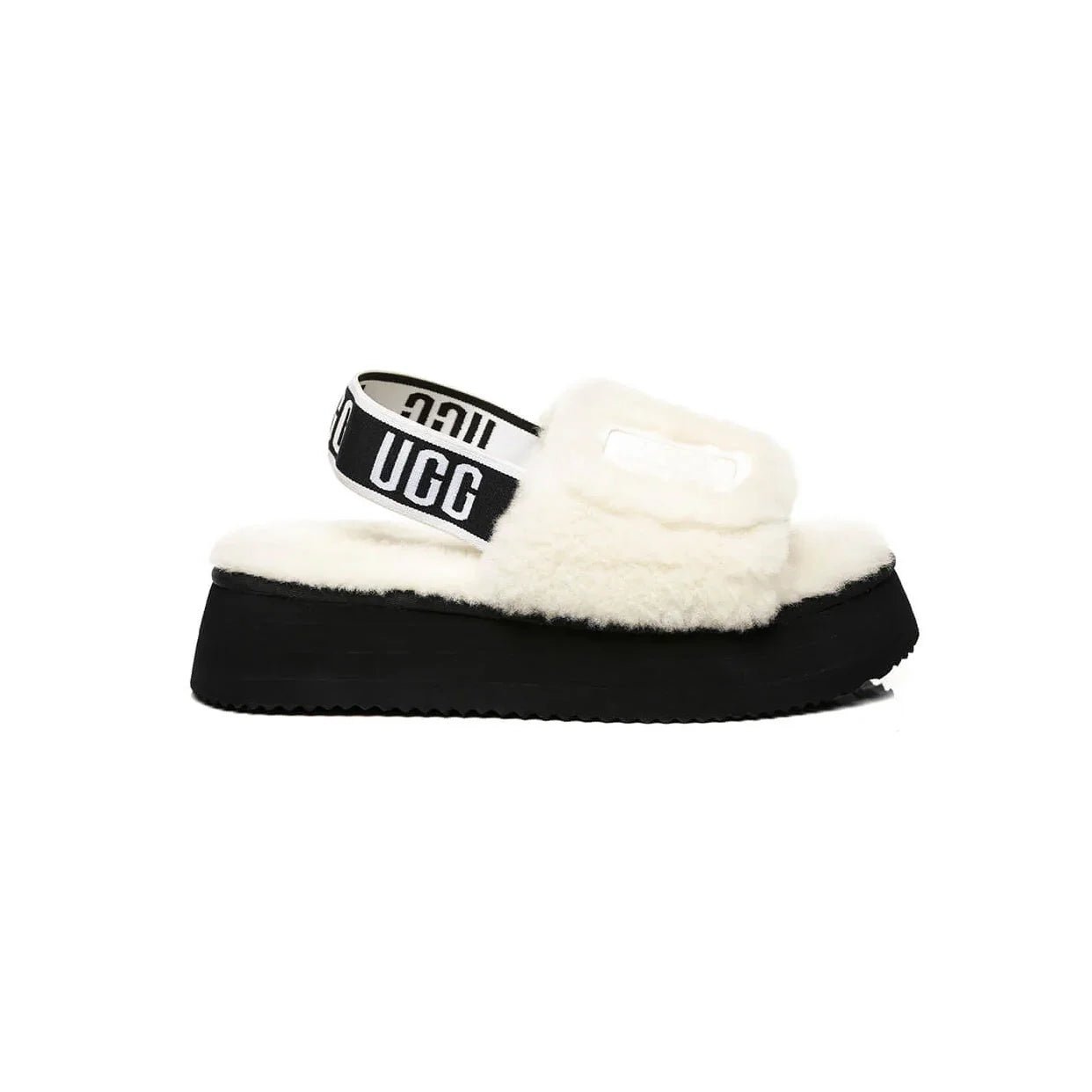 Arstore - UGG Ciabatta Disco Slide Pelliccia Bianca e Nera - Black